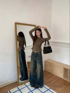 NIHAOKANONG | Quần Jeans Dáng Suông Phồng Cao Waisted Giúp Gầy