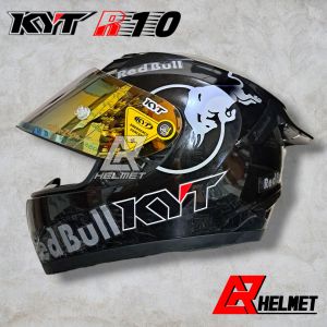 paket ganteng HELM KYT R10 BLACK METALIC ORIGINAL-leopard/red bull