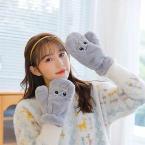 1 Pair Cute Rabbit Fur Knitted Gloves Plush Full Finger Gloves Winter Soft Warm Thick Gloves for Women Girls
