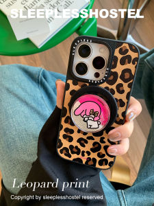Insomnia Hostel Leopard Revivalism! Fall and Winter Ins Style Classy Lychee Pattern Cute Quicksand Bracket for Apple 16promax Phone Case Magnetic Iphone15/14