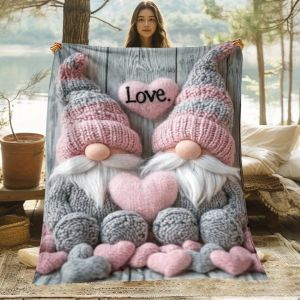 VIKAMA Valentines Day Knitted Hat Dwarf Couple Blanket Love Gift Bedroom Sofa Blanket Couple Anniversary Warm Gift
