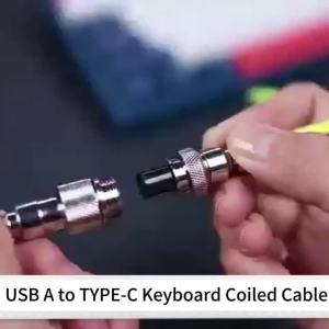 Coiled Keyboard Cable 1.8M USB-C to USB-A Braided Cord with Detachable Aviator Connector Durable Tangle-Free for Custom Gaming