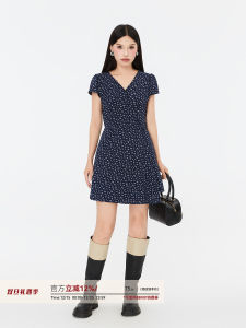 Summer Floral A-Line Mini Dress Womens plus Size One-Piece Waist-Cinching Slimming Short Sleeve V-Neck High Waist Skirt