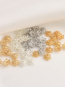14K Gold Plated Petal Design Spacer Bead Holder Handmade DIY Bracelet Alloy Hollow out Flower Cap Accessories Silver Plated