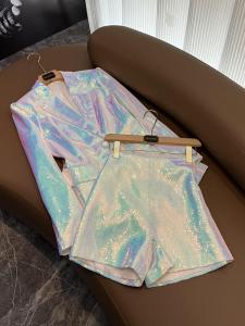 Fashionable Blingbling Colorful Sequin Suit Short Pants Set Two Pieces A6942 Bright Shiny Womens Ensemble Winter Collection