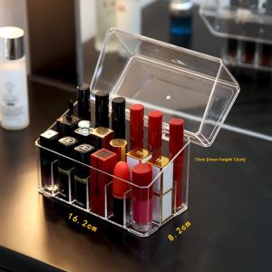 Desktop Lipstick Storage Box Multi-grid Nail Oil Box Cosmetic Lipstick Display Stand Dust-proof Cover Plastic Rectangle Shape