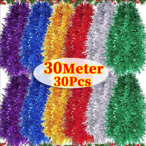 30/10pcs Christmas Glitter Tinsel Garland / Colorful Foil Tinsel Xmas Tree Ribbons Garland Ornaments / for Xmas Wedding Party Home Decors
