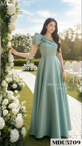Váy Lụa Twist Satin MDU5709 Thiết Kế Lệch Vai Tạo Khối 3D Với Hoa Bản To Đính Nổi Độc Lạ Từ MDU