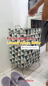 Laundry Bag Keranjang Cucian Baju Kotor Penyimpanan Pakaian Rangka Kawat Serbaguna
