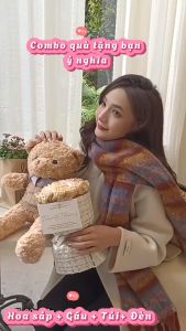 Quà sinh nhật lễ tình nhân 08/03 Noel gấu bông cute mix bó hoa sáp trang trí chụp ảnh đẹp sáng tạo