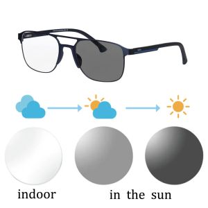 Shinu | SHINU Multifocal Progressive Photochromic Grey Sunglasss Man Near and Far Double Bridge Frame Gift for Man for Husband