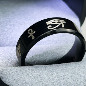 Titanium Steel Christian Cross Bible Egyptian Eye Horus Ring for Men and Women Prayer Amulet Jewelry Gift