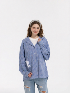 3D Teddy Casual Hooded Plaid Long Sleeve Jacket