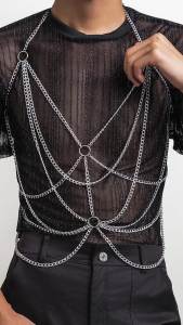 Ingemark | Ingemark Rock Multilayer Metal Tassels Waist Belly Chain Necklace for Men Punk Silver Color Summer Party Beach Club Body Jewelry