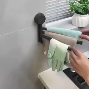 2PCS Towel Rack No Need To Drill Suction Cup Rotating 3-Bar Towel Hanger Kitchen Bathroom Hanging Wall Mounted Suction Cup
