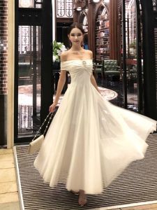 One-Shoulder Maids Dress Moonlight Atmosphere Long Skirt Wedding Banquet Toasting Ceremony Beach Holiday Elegant Net Gown
