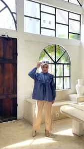 Atasan Muslim Wanita Wudhu Friendly Blouse Wanita Remaja Terbaru Polo Linen Busui Friendly Alenzaa