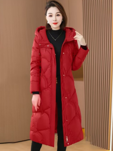 Womens Mid-Length down Jacket Duck Duck White Duck Feather Thick Warm Waist-Cinching Outerwear Korean Style Commute Fashion