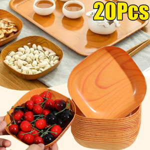 10/20/30 ชิ้น ชุดจานสี่เหลี่ยมพลาสติกดีไซน์ไม้ / จานสี่เหลี่ยมสำหรับใช้ในครัว / ถาดขนมและของว่างสำหรับใช้บนโต๊ะอาหาร / ชามสำหรับใช้ในครัว จานและชามสำหรับรับประทานอาหาร