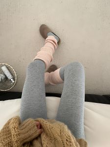 Soft Cozy Knitted Sock Covers And Tights Really Lock in the Grey Pink Korean Style Long Pants Casual Warm Elastic Waist