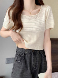 V.C.I | French Square Neck Shoulder-fitted Silk Blend T-shirt