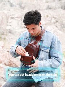 BULLCAPTAIN Genuine Leathe Messenger Bag Casual Retro Chest Bag Multifunctional USB2.0 Charging Storage Bag