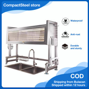 CompactSteel​​ store Stainless Steel Sink Rack with Cover 304 Over Sink Dish Rack with Cover Large Capacity Dish Rack Kitchen Organizer COD