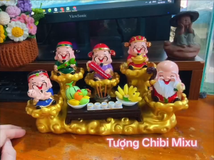 (Kèm 01 ống nhang) Bộ 05 tượng Ngũ Phúc Lâm Môn 6cm chào đón Tài Lộc và Bình An