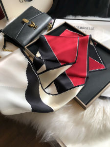 Red Black Silk Scarf Fashionable Autumn Winter 100%  Silk Small Long Decorative Scarf for Skirts Korean Style Square Scarf