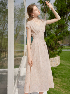 XIANGYING | V-Neck Elegant Lace Pink Dress