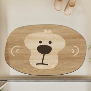 VIKAMA การ์ตูนหัวหมีไม้ GRAIN แผ่นกันลื่น Entrance ห้องน้ําดูดซับน้ําทําความสะอาดง่ายพรมตกแต่งบ้าน