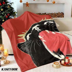 Beast Kingdom | Red Pop Art Black Cat Winter Summer Flannel Blanket Throw Fleece Soft Fuzzy Plush Cozy Fleece Blankets for Sofa Ideal Gifts