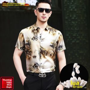 Menstiakon | Áo Sơ Mi In Họa Tiết Mùa Hè Nam Từ Lụa Tằm
