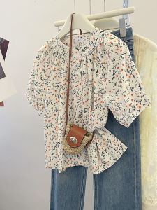 PAIBOLI | Áo sơ mi hoa cỡ lớn phong cách Pháp ngọt ngào che giấu mỡ trẻ trung mùa hè 2024 Áo sơ mi cổ bẻ tay bảy dài thường