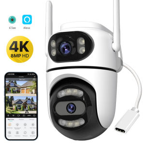 8MP 4K HD Wifi PTZ กล้อง iCsee APP Dual เลนส์ Dual หน้าจอการเฝ้าระวังวิดีโอกล้อง IP Ai ติดตามกลางแจ้ง Home Security กล้องวงจรปิด