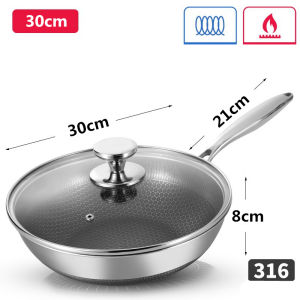 28 30 cm Wok Pan Hybrid Nonstick Frying Pan with Glass Lid Non-toxic 316 Stainless Steel Sauté Pan Skillet Deep Woks Pan JT559