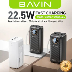BAVIN PC1157 50000mAh 40000mAh 30000mAh 22.5W Fast Charging Powerbank w/ Dual Cables / Flashlight / LED Battery