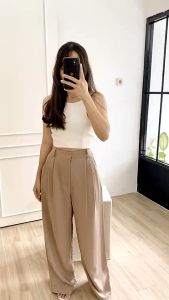 Celana bahan untuk kerja / celana highwaist bahan polyster halus