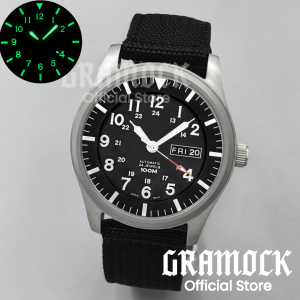 GRAMOCK NH35A NH36A Modified Watch Part 42MM Retro Brushed Silver Watch Case Nylon Strap Luminous Dial Waterproof Sapphire Glass