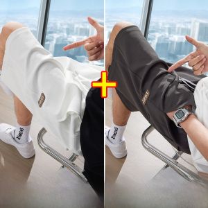 ROMON | Romon Mens Summer Breathable Thin Sporty Khaki Five-Point Casual Shorts Loose Fit Elastic Waist Waffle Pattern Youthful Style