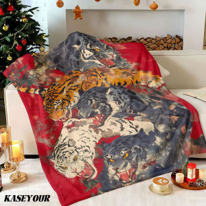 Beast Kingdom | Japanese Tigers Leopard Winter Summer Flannel Blanket Throw Fleece Soft Fuzzy Plush Cozy Fleece Blankets for Sofa Ideal Gifts