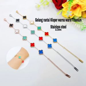 Gelang Tangan wanita Bunga Polos Bolak Balik 6mm Titanium Stainless Steel fashion kekinian