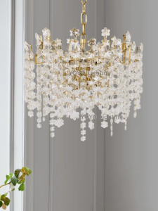 YOYO Romantic Snowflake Crystal Pure Copper Pendant Light Modern Simple Beauty French Style Living Room Dining Bedroom Low Floor