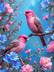 Huacan 5D DIY Diamond Painting Pink Rosefinch Birds Diamond Embroidery Animal Flower Complete Kit Home Decoration Gift