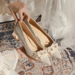 Crystal Flat Wedding Shoes Comfortable Chunky Heel Evening Party Crystal Sandals Non-Slip Rubber Sole Elegant Youth Footwear