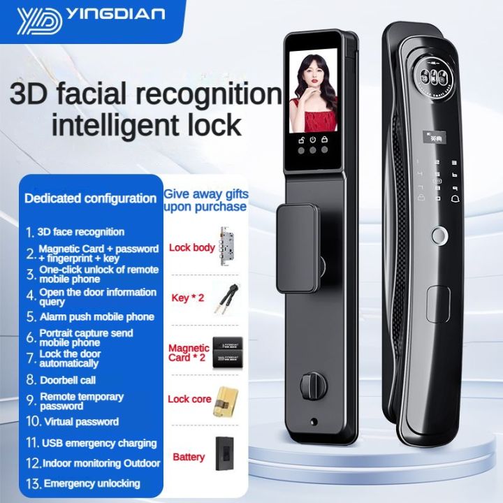Wifi Tuya 3D face unlock smart door lock with HD camera monitor cat eye ...