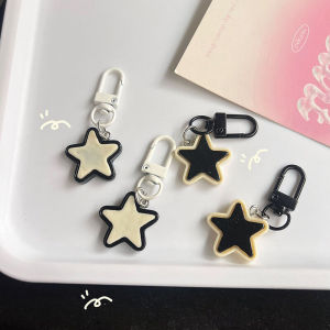 PANPIA Cute Simple Black White Stars Keyring Y2k Vintage Pentagram Keychain Bag Pendant Decorations Girls Boys Gifts
