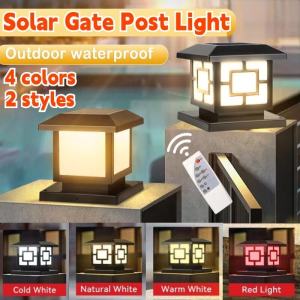 4 Colors LED Solar Post Light Outdoor Waterproof with Remote Control Pillar Lamp Garden Fence Light