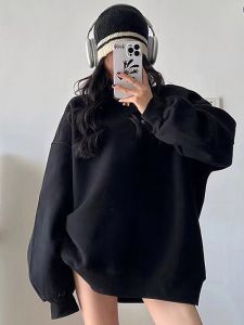 Chic Hong Kong Style Womens Hoodie Comfortable Lazy Fashion Design High Quality Streetwear Sweatshirt Korean Trend Autumn Winter