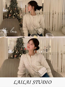 Spring 2026 Loose Womens Knitted Sweater Celebrity Style Twist Knit Open Cardigan Short Outerwear Soft Long Sleeve round Neck